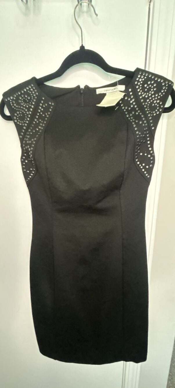 Max and Cleo Black Studded Cap Sleeve Sheath Dress Size 2